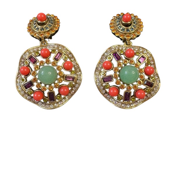 Heidi Daus Multi Stone Crystal Drop Clip-On Earrings Never Worn - Picture 1 of 7